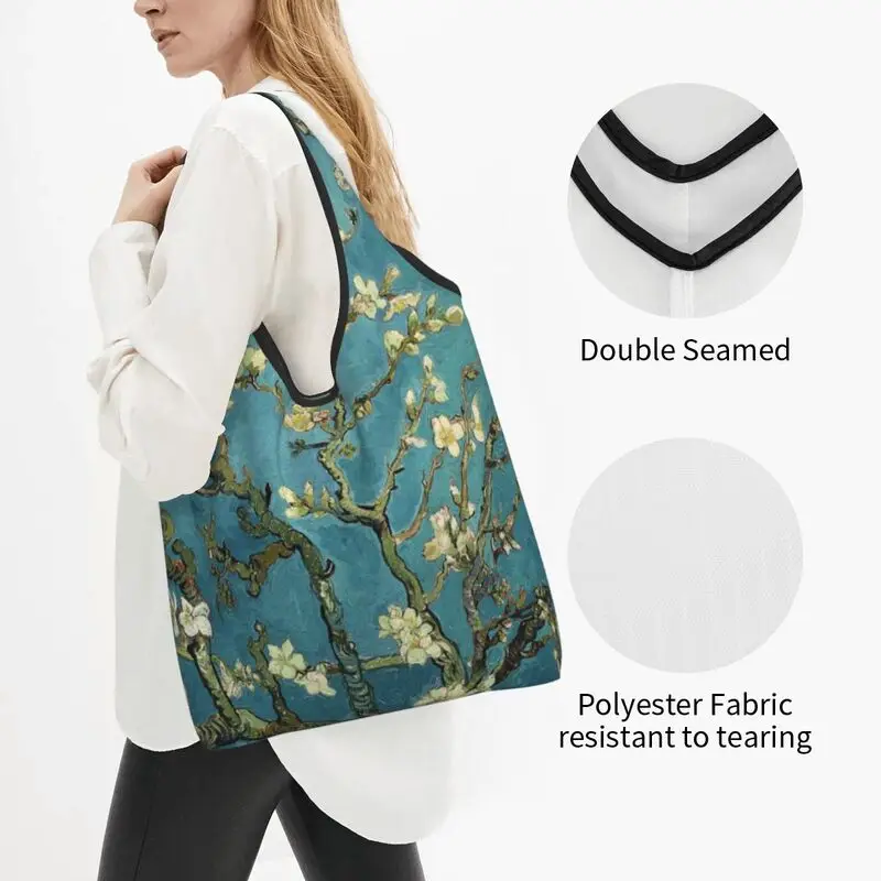 Vincent Van Gogh Almond Blossom Shopping Bags Women Big Capacity Grocery Shopper Tote Bags Portable Handbags