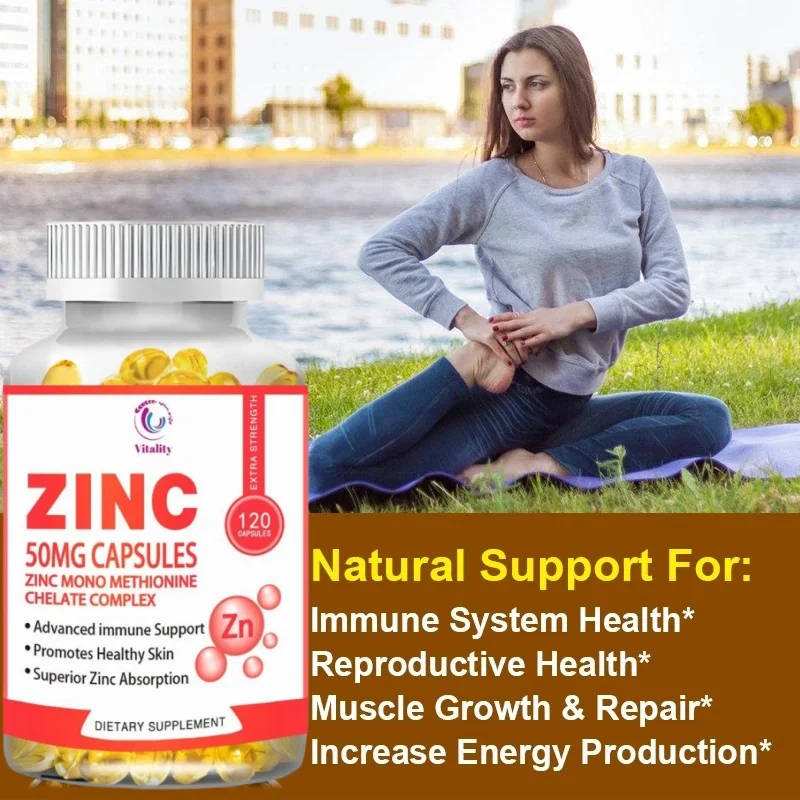 Vitality Zinc 50mg Capsules for Supports Cellular Energy Production and Collagen Formation, Immune System Support