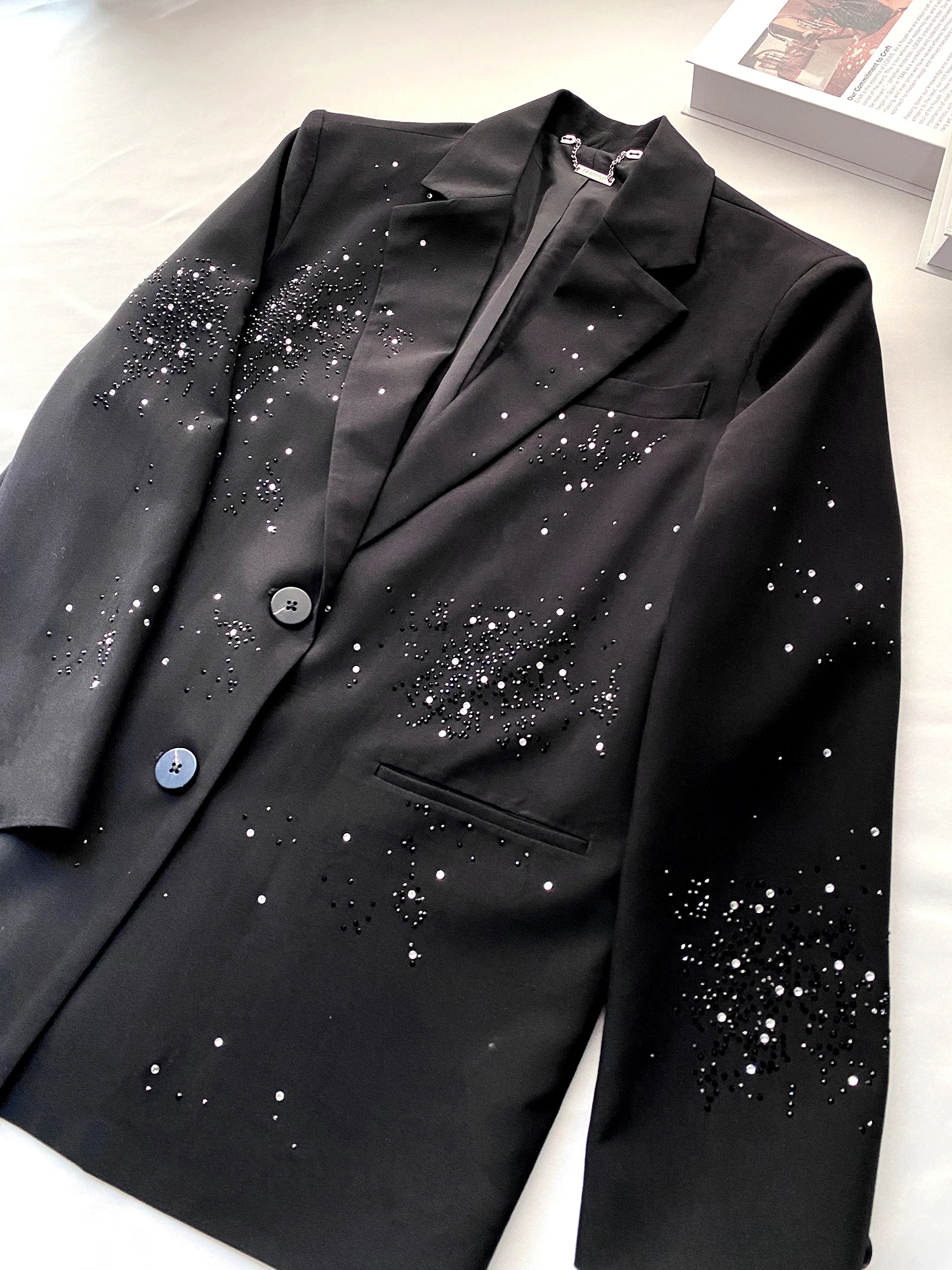 2023 novo casaco curto blazer estilo ocidental strass completo diamante terno jaqueta feminina estrelado indústria pesada strass pequeno terno