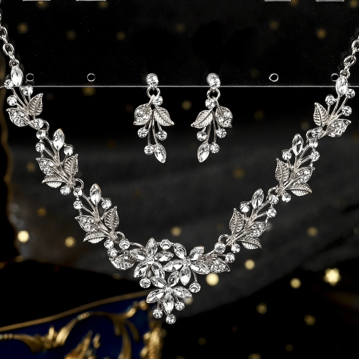 3PCS New Alloy with Rhinestones Necklace and Earring Set Bridal Jewellery Set Wedding Accessories For Women Bridesmaid Gifts image 4