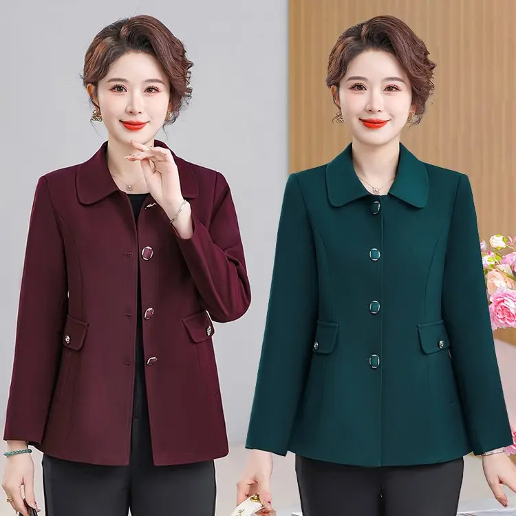 

Casual Leisure Sle Women's Jaet Collared Spring Faion Outerwear Versatile Top for 50 Years Old And above Mothers