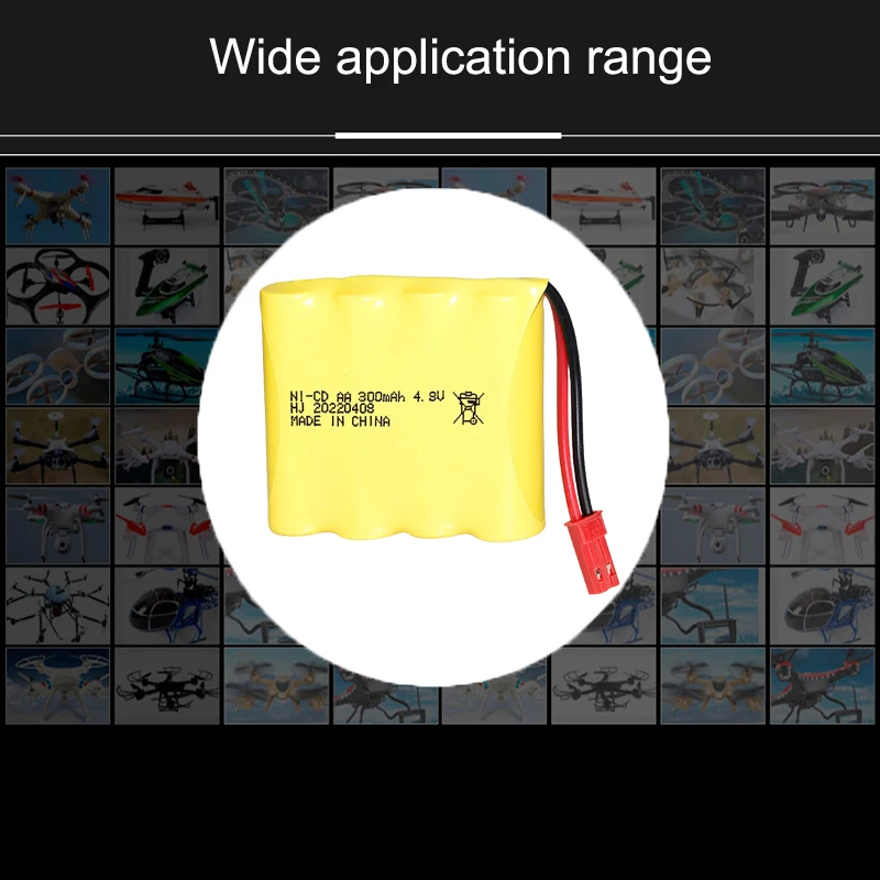 بطارية AA قابلة للشحن لسيارة لعبة التحكم عن بعد ، Ni-CD ، كابل شحن USB ، JST-2P ، 4.8 فولت ، 300 مللي أمبير