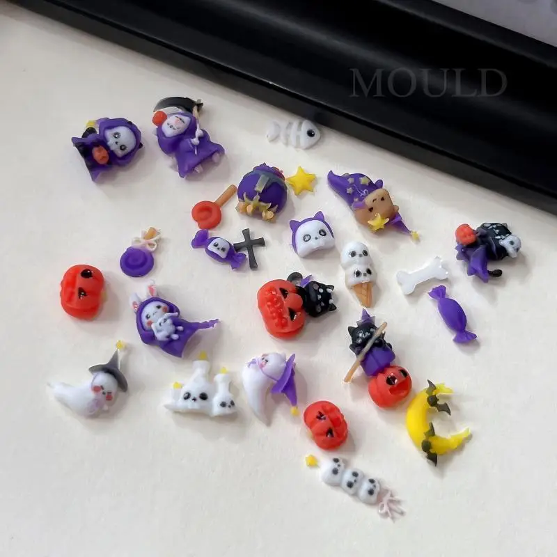 Halloween Cartoon Nail Art Silicone Mold, Ghost Pumpkin Bat 3D DIY Nail Decoration Easy Demolding Manicure Tool