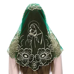 Embroidery Spanish Traditioanl Triangle Scarf Black and White Christian Church Veils for Women