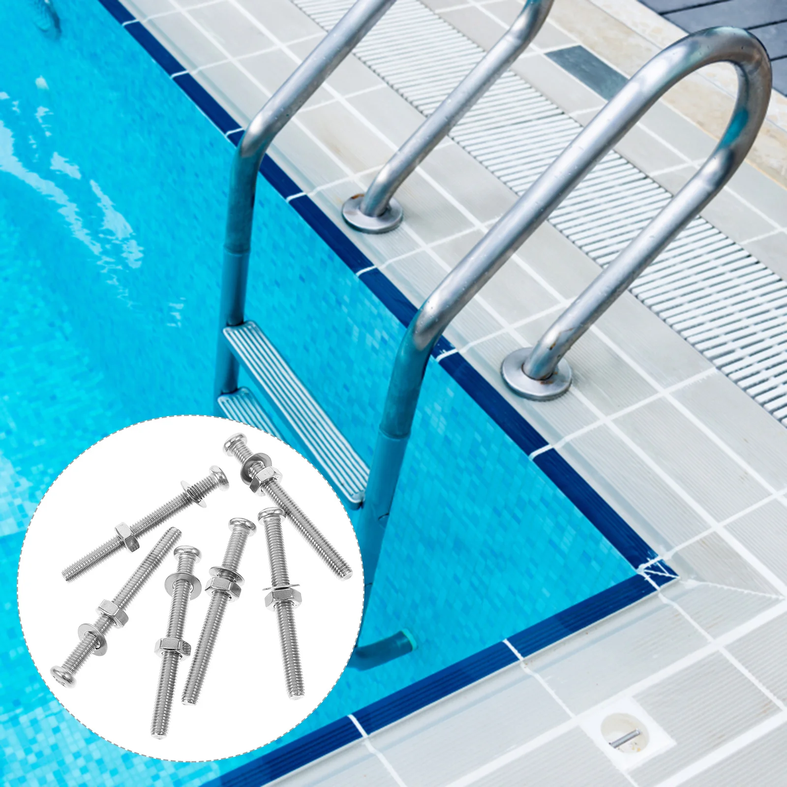 

6Pcs Swimming Pool Ladder Screws Universal Step Fixing Replacement Parts for Pool Stairs Stainless Fasteners Ladder Screws