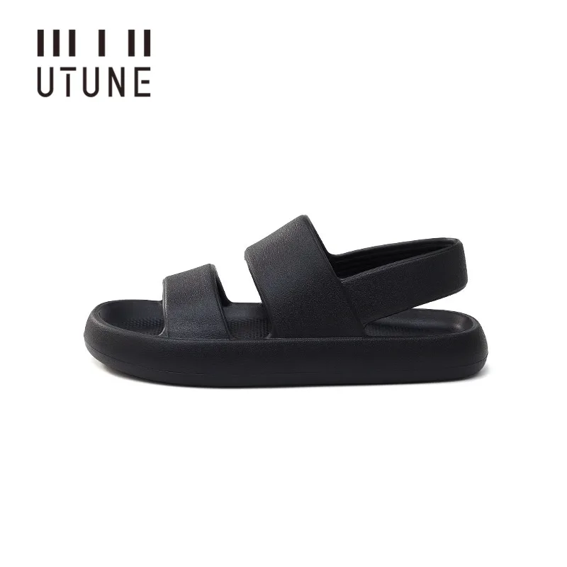 UTUNE Men\'s Sandals Summer Platform Shoes Women Beach Outside EVA Slippers Man Soft Thick Sole Non-slip Indoor Slides Cool Black