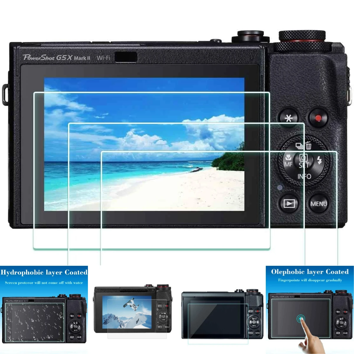 

For Canon G1X III/G7X III/G5X II, 2-Pack Screen Protector, Hydrophobic Coating, 99% Light Transmittance