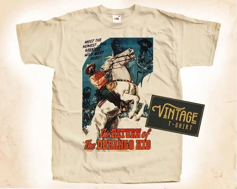 

The Return of The Durango Kid T shirt Tee Natural Vintage Cotton Movie Poster Beige All Sizes