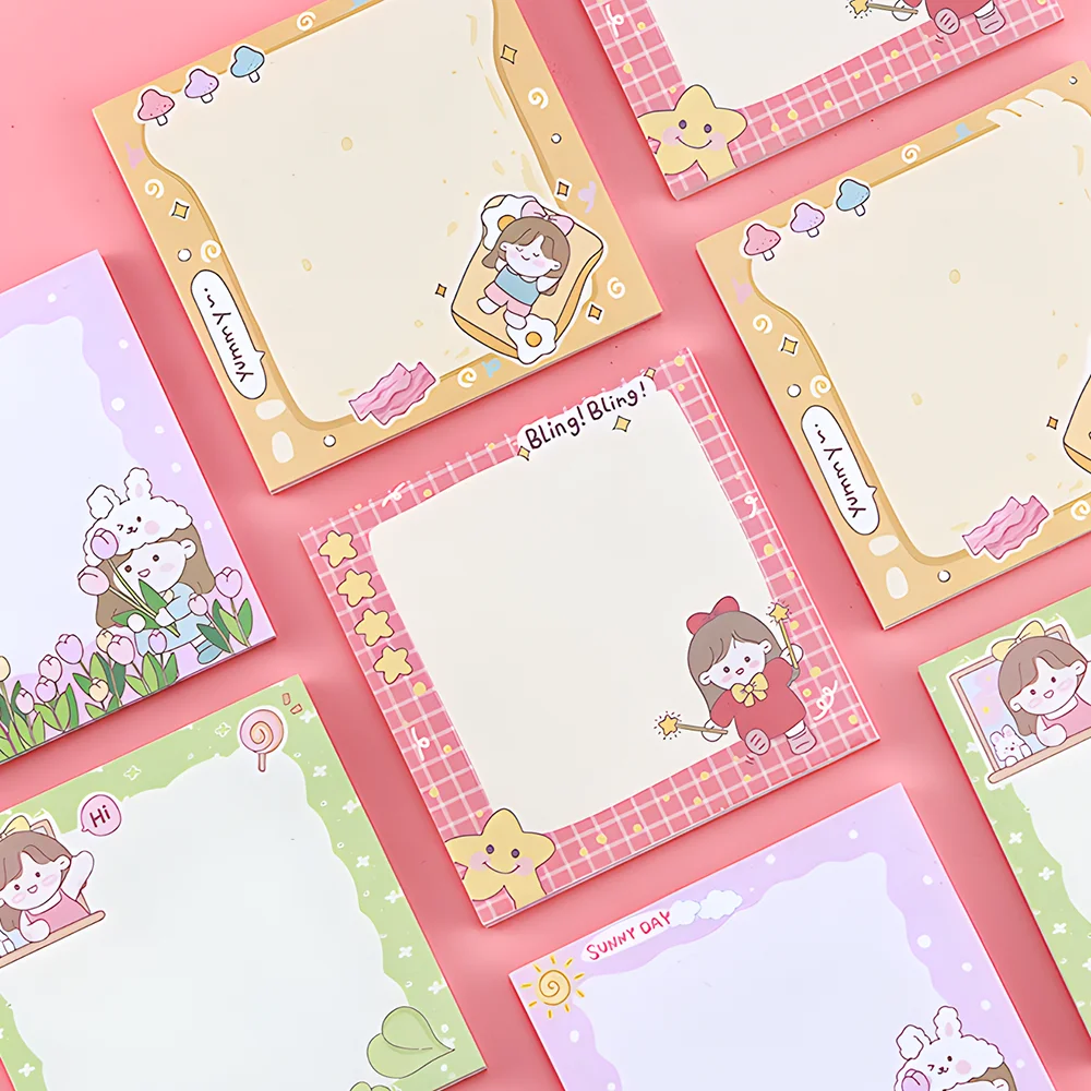 Notas pegajosas auto-adesivas para meninas, bonitos Kawaii Memo Pads, planejador diário, Post Notepads estética, papelaria coreana, Checklist