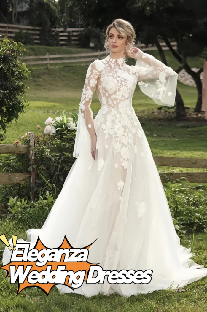 Customized High Neck Full Sleeves 3d Lace Applique Tulle A Line Wedding Dresses Cut Back Sweep Train Rode De Morri  2025