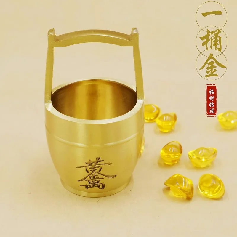 Brass of Gold Jiangshan Water Bucket Wealth-Attracting Living Room Study Office Rice Jar Treasure Bowl Home Deco