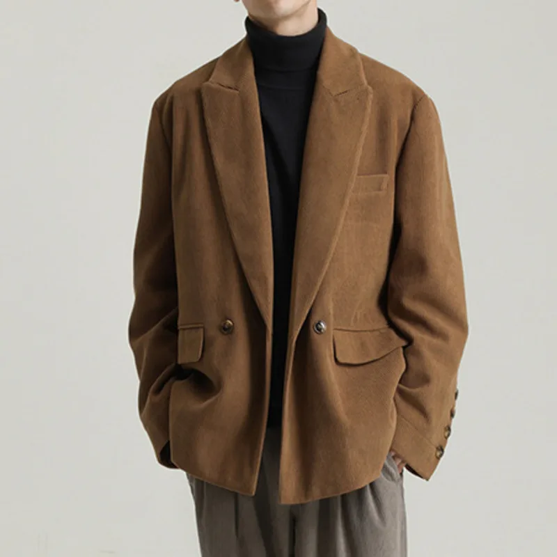 WVGA Autumn Winter New Men Tide Thickened Trendy Turn-Down Collar Blazer Niche Chic Casual Long Sleeve Pocket Suit Jacket W17295