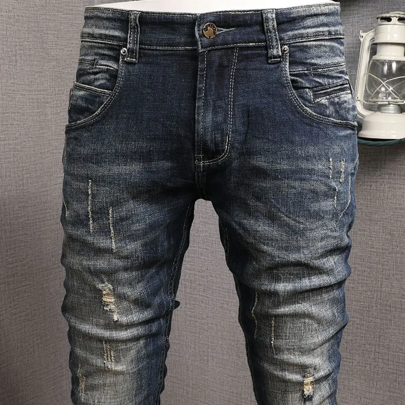 Y2KDesigner fashion new jeans stretch slim fit men's retro blue jeans Italian high-quality pants hombre