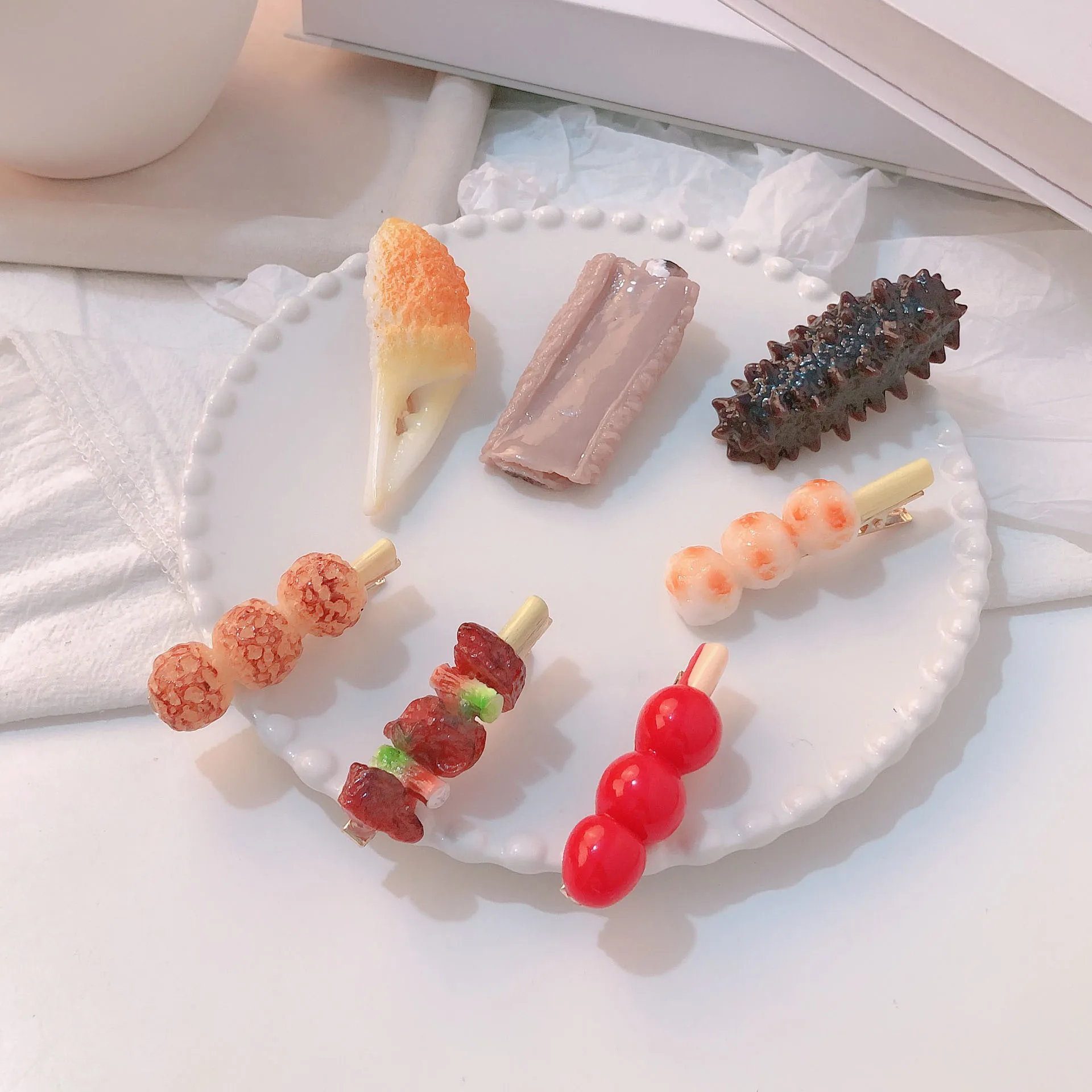 Fun Ribs Simulation Food Crab Claws Funny Barbecue Hairpin Sea Cucumber Creative Side Clip Candied Gourd Hair Accessories