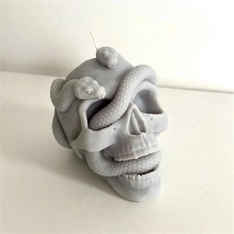 hot sale skull snake head diy epoxy resin mold double snake silicone molds halloween haunted horror house desk decor candle mold