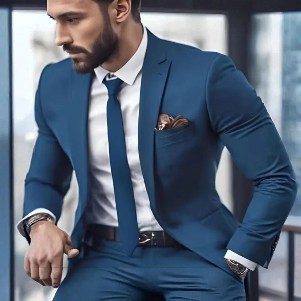 2025 Business Slim Fit Men Suits Peaked Lapel 2 Piece Jacket Pants Set Single Breasted Full Suit High End Formal Office Clothing