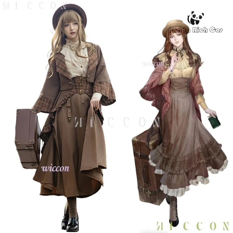 فانتازيا الهالوين فورز جدار أنيمي لورد أوف ميستريز تأثيري Steampunk نمط فستان بني قبعة المحكمة Disfraz De Mujer