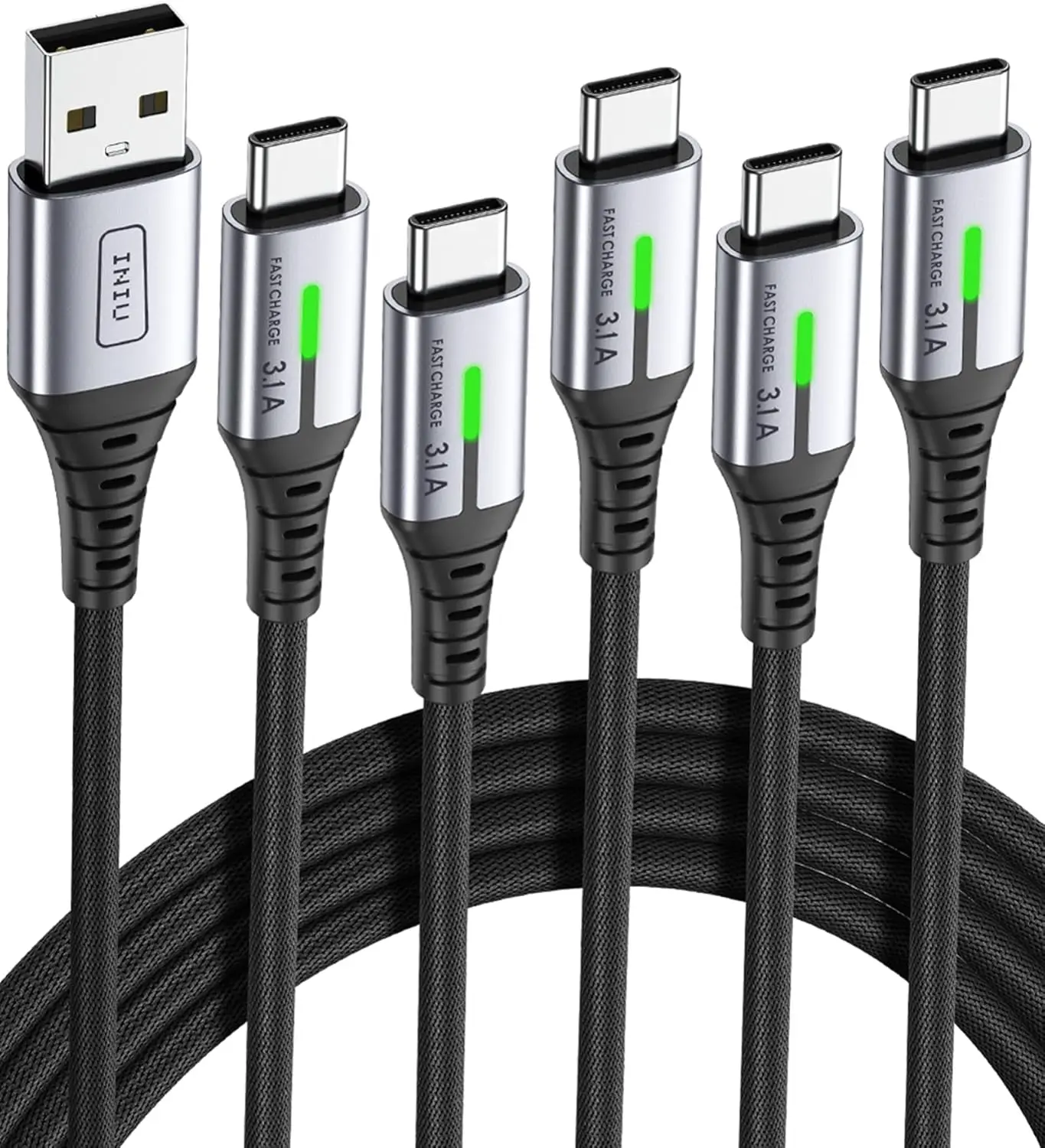

USB C Cable Fast Charging 3.1A, [5 Pack 1.6ft+3.3ft+6.6ft] Nylon Braided Type C Charger Cord for Samsung Galaxy S21 S22, Google Pixel, iPad Pro, iPhone 16, Car