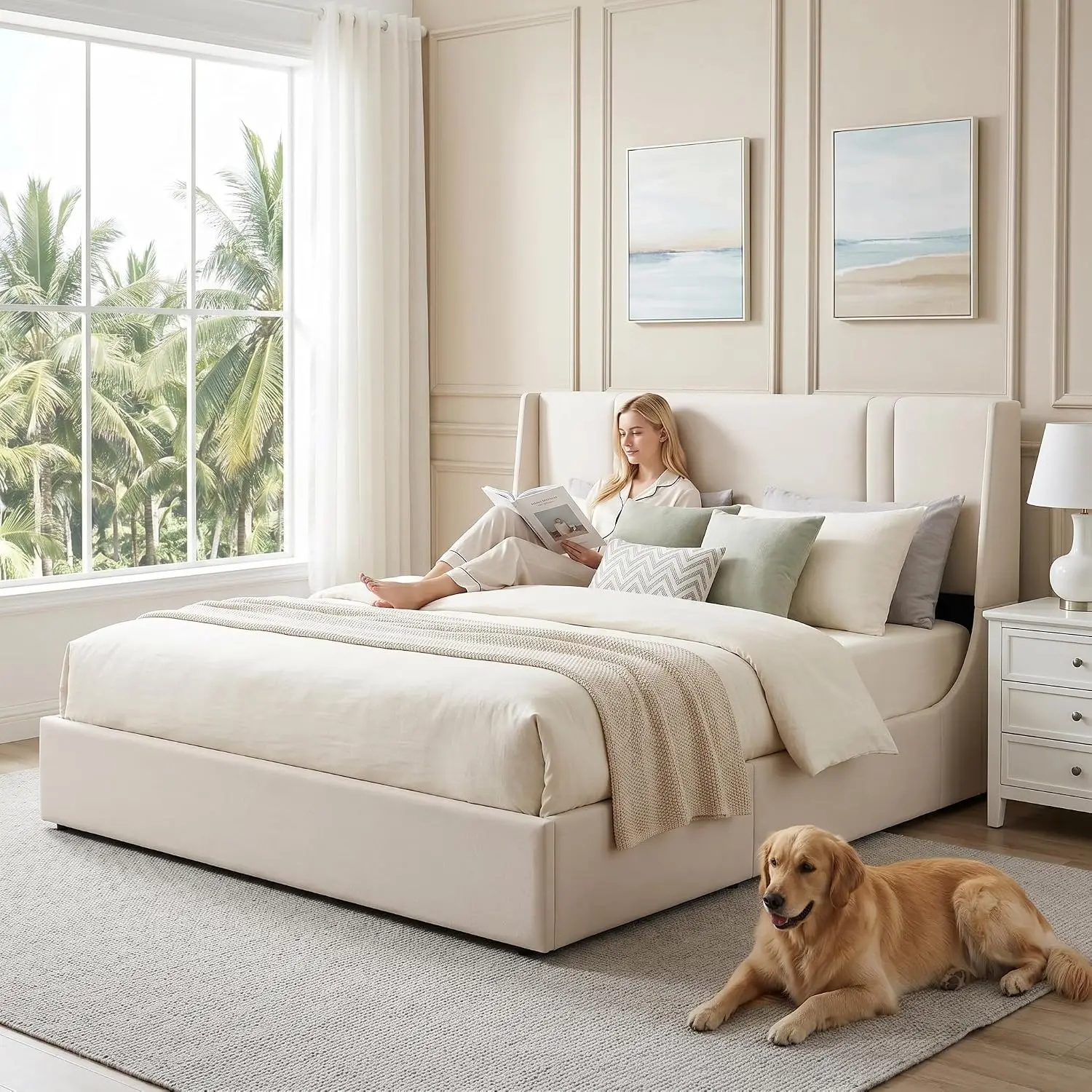 King Size Lift Up Storage Bed Frame White, Customized