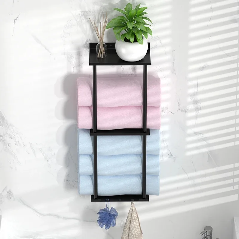 Bathroom towel rack wall mounted multi-layer space towel storage rack, easy to install, no drilling required