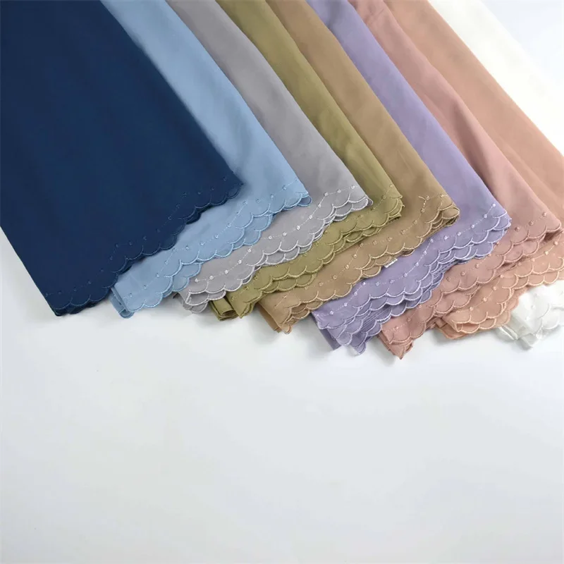 170*70cm Drops hipping Malaysia langen Schal Premium Wave Saum muslimische Stickerei Blase schwere Chiffon Hijab ملابس اسلاميüb