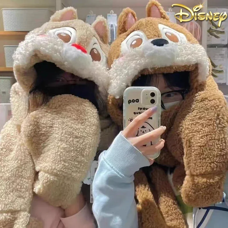 

Genuine Kawaii Disney Chip 'n' Dale Scarf Plush Long Ear Hats Cute Cartoon Hat Scarf Gloves Three In One Best Plush Winter Gifts