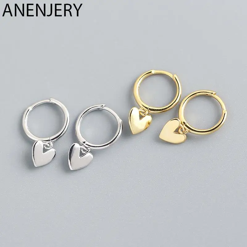 ANENJERY Silver Color Love Heart Hoop Earrings for Women Smooth French Gold Silver Earrings Jewelry 2022 New