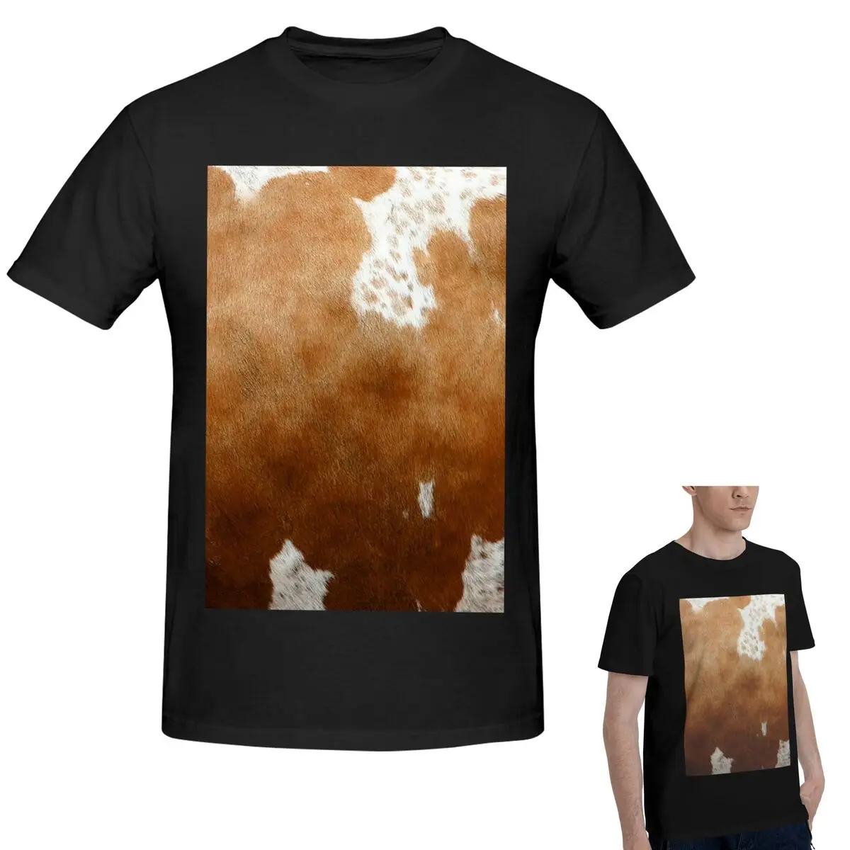 

Хлопковая стильная футболка из коровьей кожи с текстурой коровьей кожи, мужская забавная футболка большого размера, мужские рубашки с круглым вырезом, топы