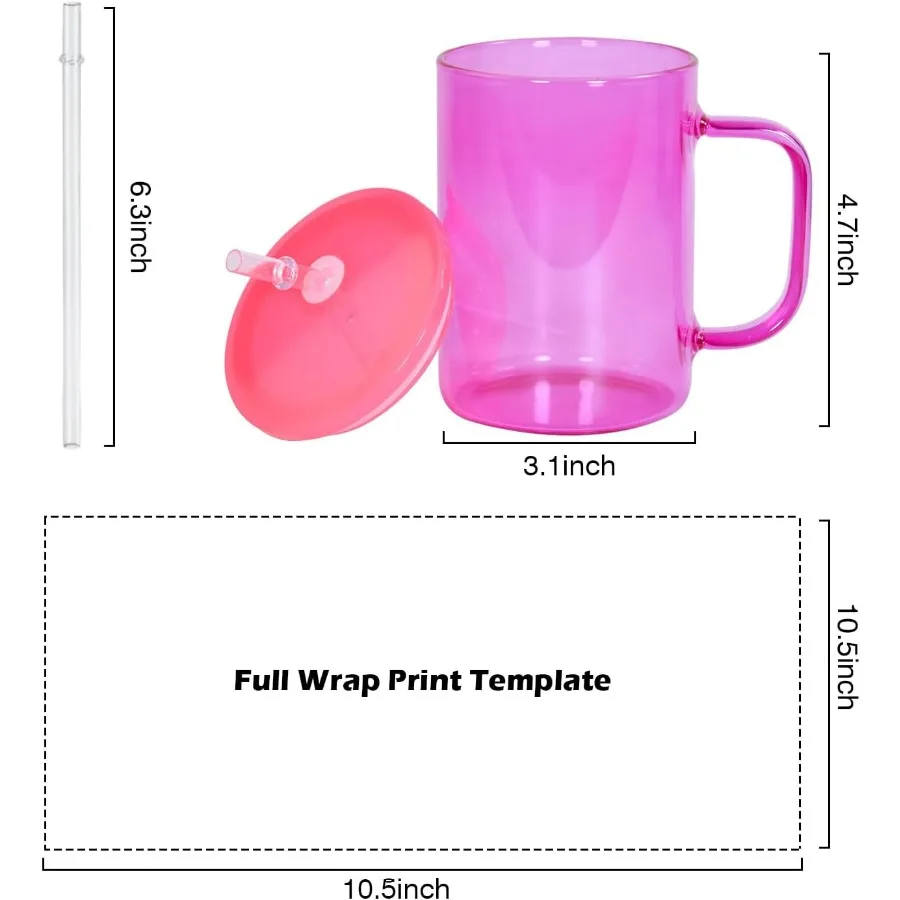 فراغات زجاجية للتسامي سعة 15 أونصة مع غطاء ملون وقش، 25 عبوة من أكواب زجاجية للتسامي بمقبض، بوروسيليكات قابلة للتسامي #2