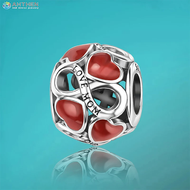 

Ahthen 925 Sterling Silver Hot Sale Beads Love Mom Dangle Charm fit Snake Chain Bracelets Necklaces for Women Jewelry Making