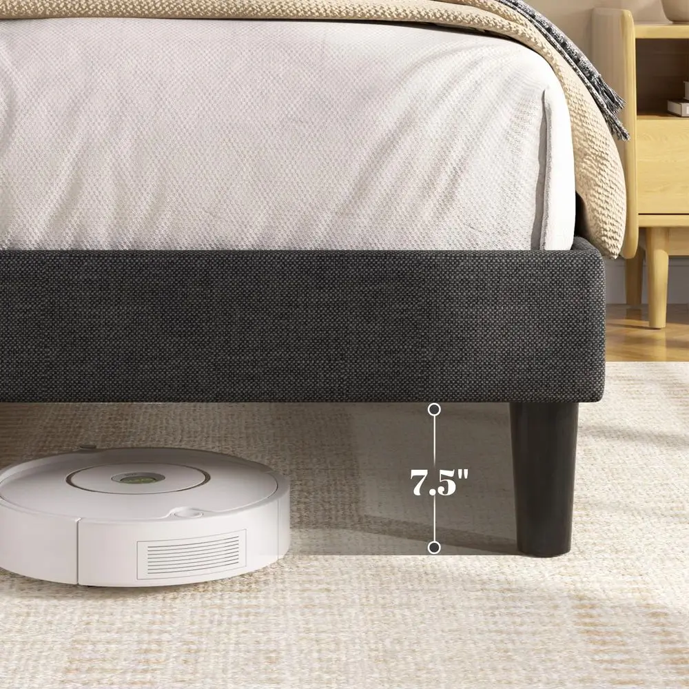 

Platform Bed Frame with Linen Upholstered Adjustable Tall Headboard, No Box Spring Needed, AntiNoise EVA Sponge, Easy Assembly,
