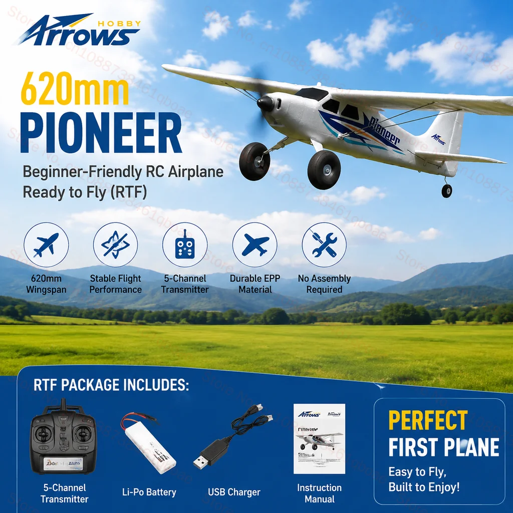 Arrows Hobby Rc Fixed Wing Model 5 channels Plane 620mm Wingspan Pioneer Electric Airplane Ready To Fly No Assembly For Beginner
