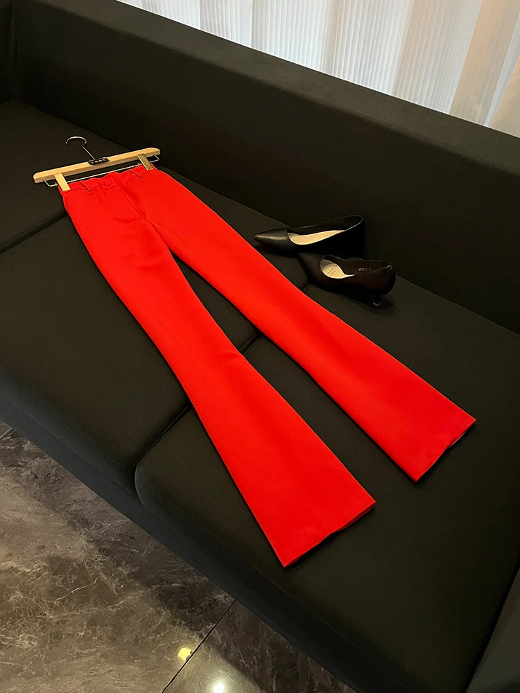 エレガントな新作スリムフィットトップスとマイクロフレアパンツのツーピースセット、裾がレースでファッショナブルな女性用服...