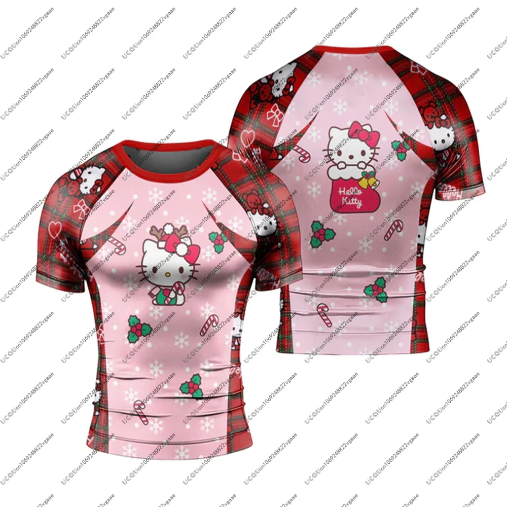 الرجال أطفال بنات أعلى طفح الحرس تأثيري هدية عارضة الرياضة عيد الميلاد المحملة مرحبا كيتي الرنة عيد الميلاد جيو جيتسو رياضة اللياقة البدنية تي شيرت #2