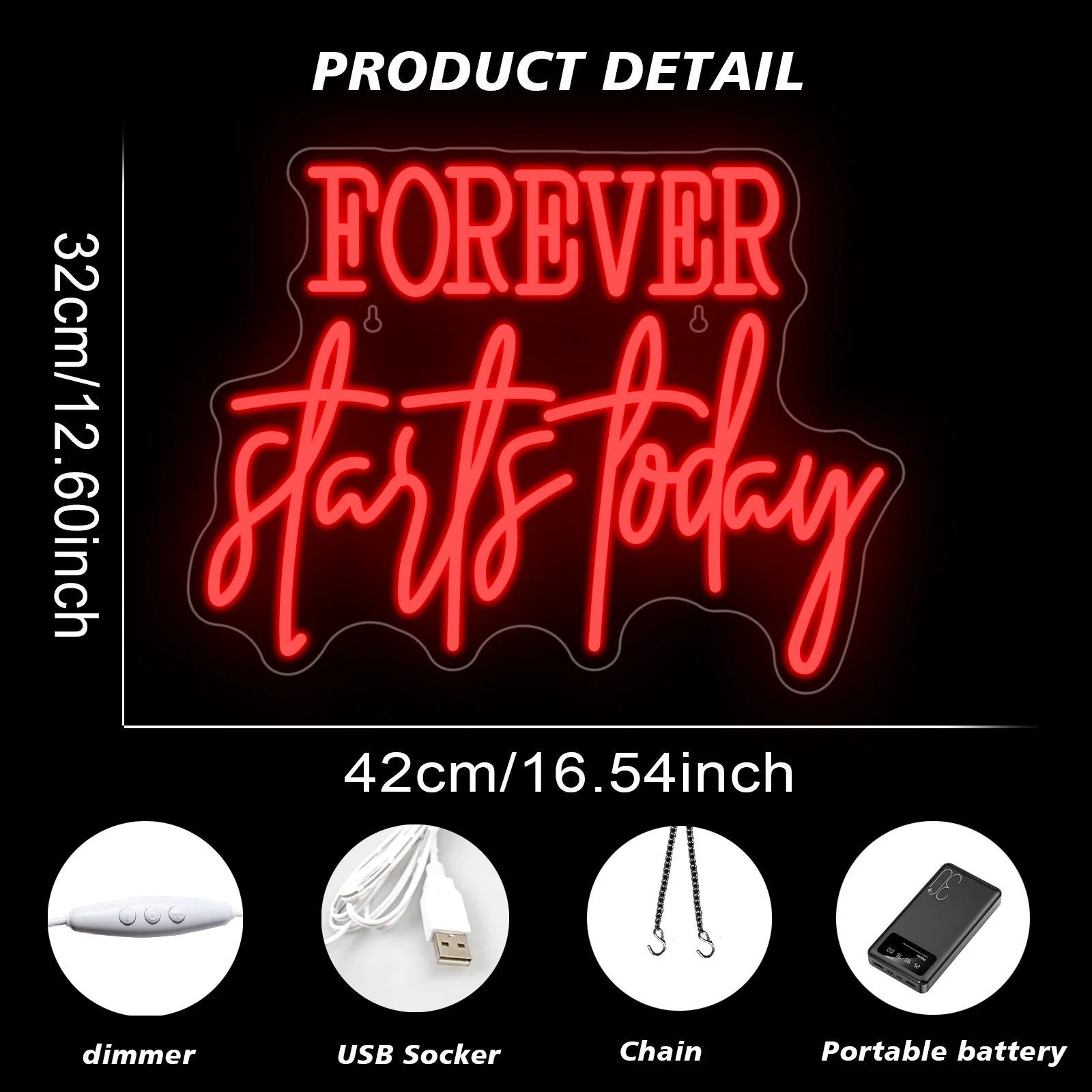 Forever Starts Today Neon Led Sign Red Inspire Slogans Room Decoration For Home Bedroom Party Gym Bar Club Dimmable Lamp USB