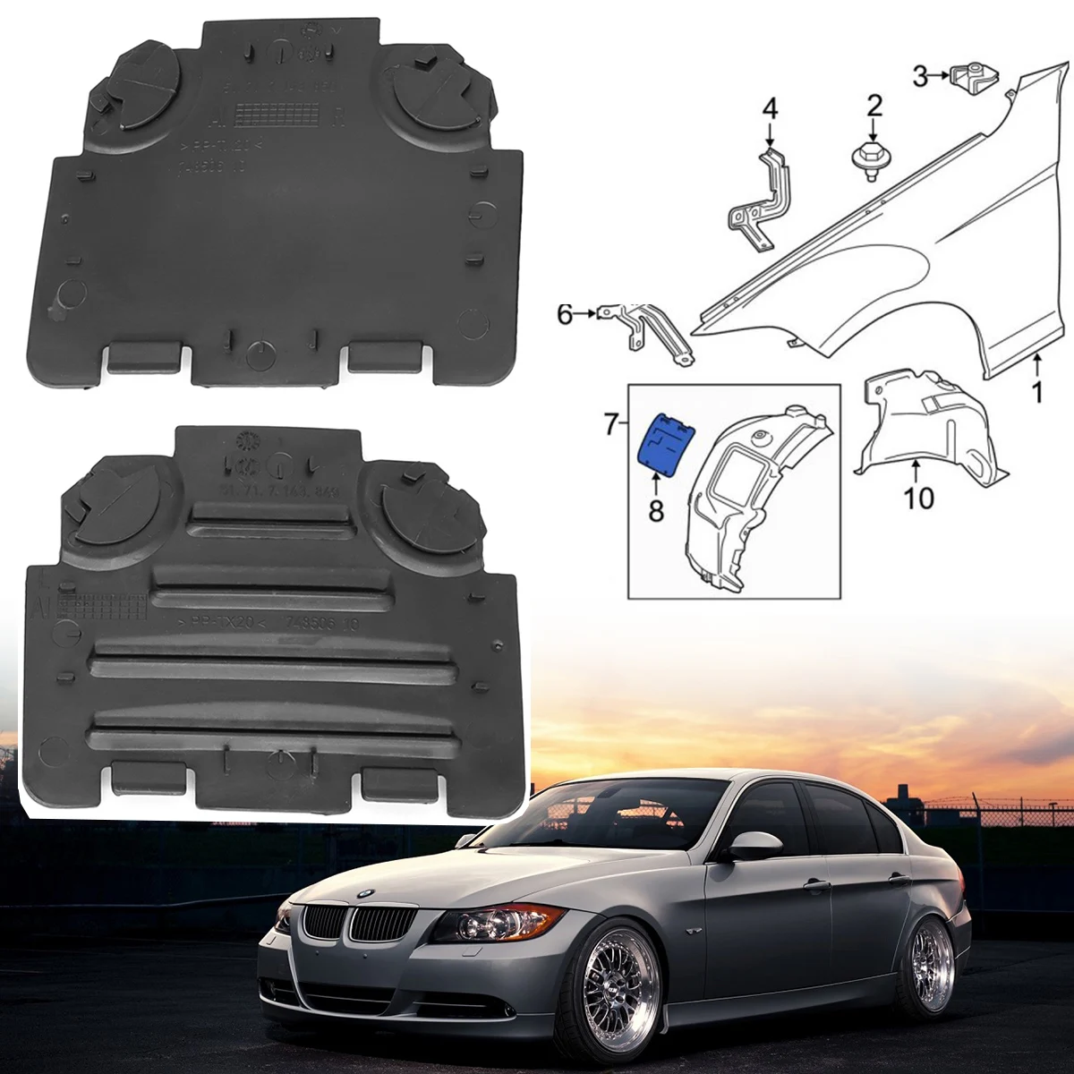 For BMW E82 E88 E90 E91 Front Wheel Arch Fender Liner Access Panel Lid Cover Headlight Bulb Replacement 51717143850 51717143849