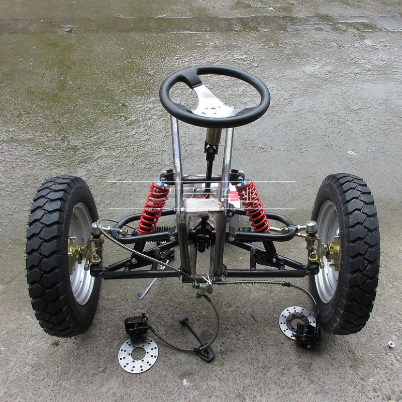 Modified Four-Wheel Electric Vehicle Accessories Go-Kart Steering Wheel Front Axle Steering Suspension System with 4.00-12 Tires