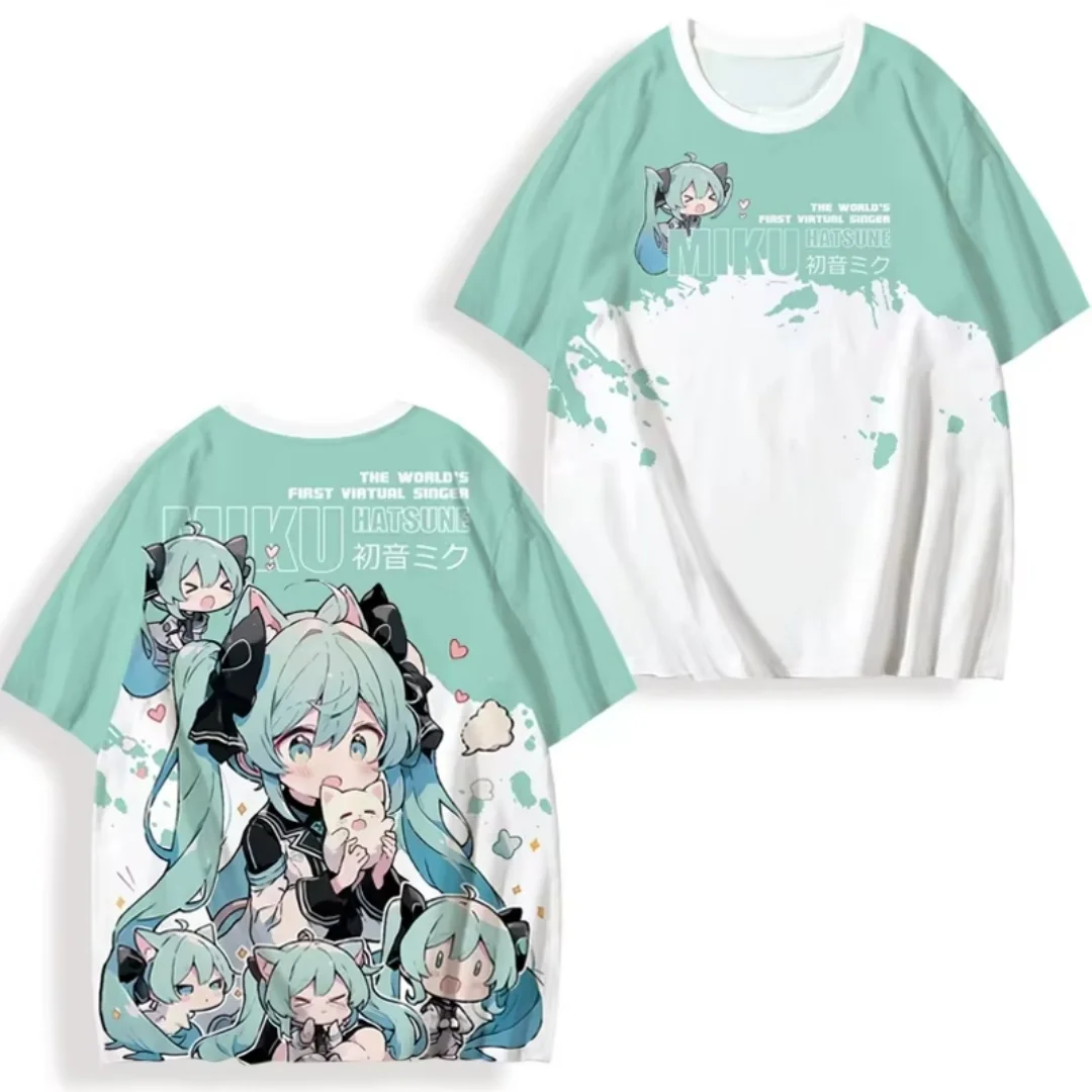 تي شيرت نسائي صيفي مطبوع عليه MINISO Hatsune Miku خفيف الوزن وجيد التهوية للنساء والفتيات كاجوال لطيف على الموضة