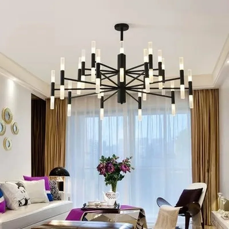 Modern Fashion Designer Black Gold Led Ceiling Art Deco Suspended Chandelier Light Lamp for Kitchen Living Room Loft Bedroom