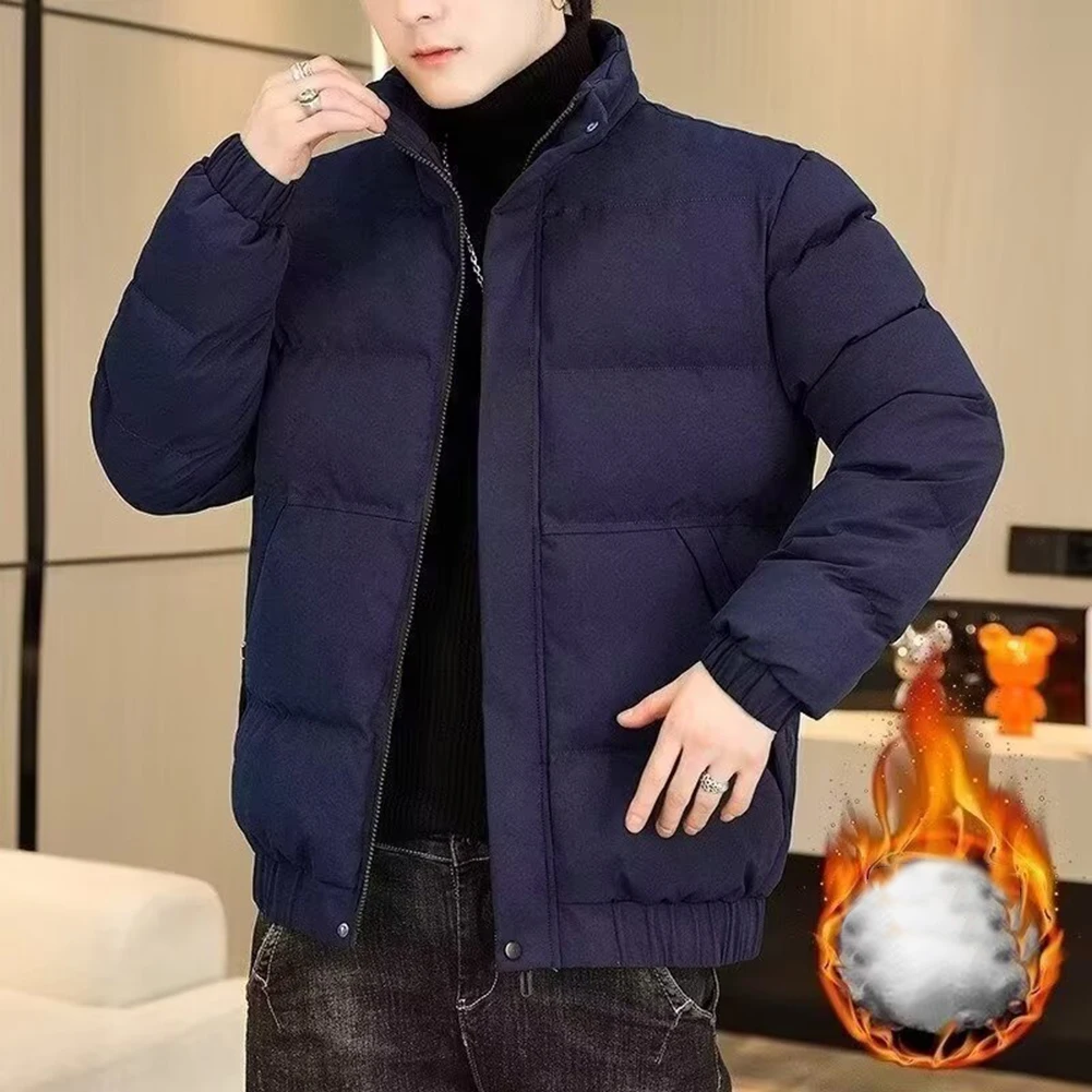 Men's thickened down jacket with cotton material for warmth ideal for casual outdoor wear during spring fall and winter