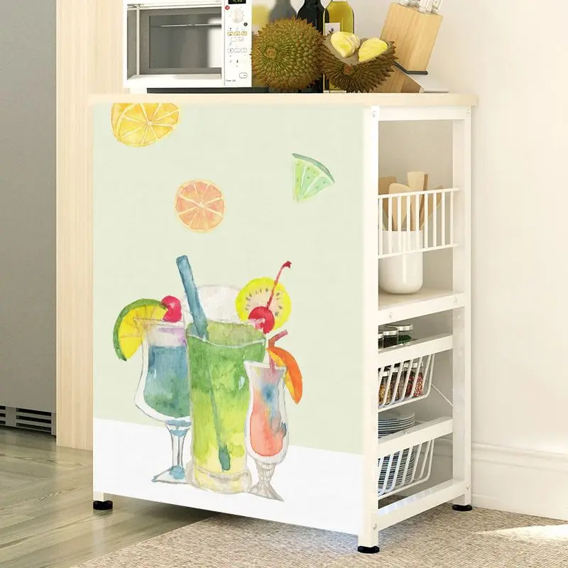VIKAMA Watercolor Summer Fruit Drink Cabinet Cover Curtain Dust Cover No-Drill Kitchen Island Cupboard Storage Shelf Decor