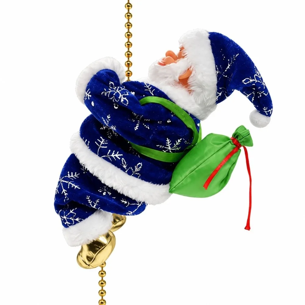 Electric Santa Claus Climbing Rope Ladder Motorized Climbing Glowing Light Santa Claus Hanging Ornament Fabric Colorful