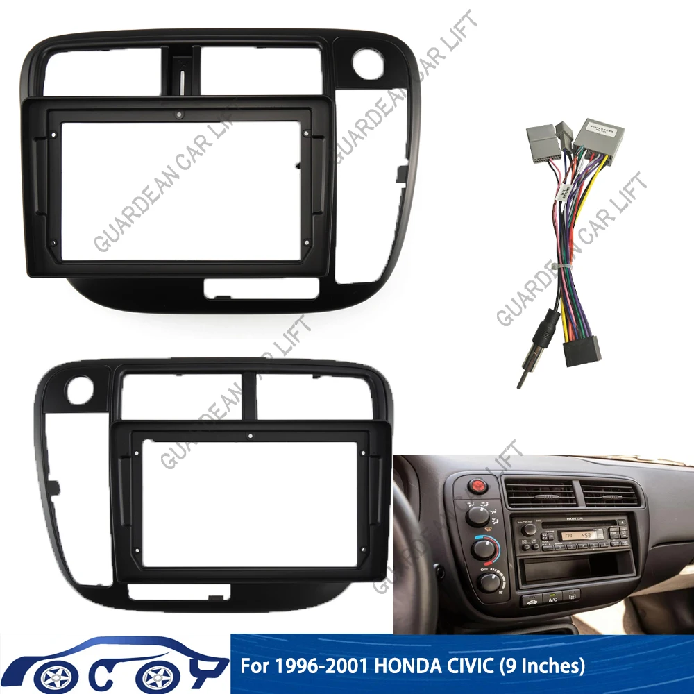 

9 inch Car Fascia Radio Panel For 1998-2000 Honda Civic Dash Kit Install Facia Console Bezel Stereo Adapter Plate Trim Cover