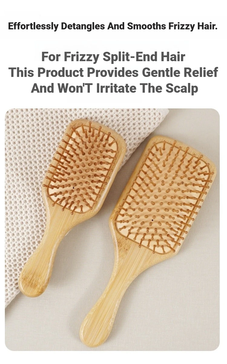 1 Stück professionelle Haarbürste aus Bambusholz mit Kissen, Paddle-Haarkamm, zur gesunden Kopfhautmassage, Haarpflege, zur Vorbeugung von Haarausfall – Detail 3