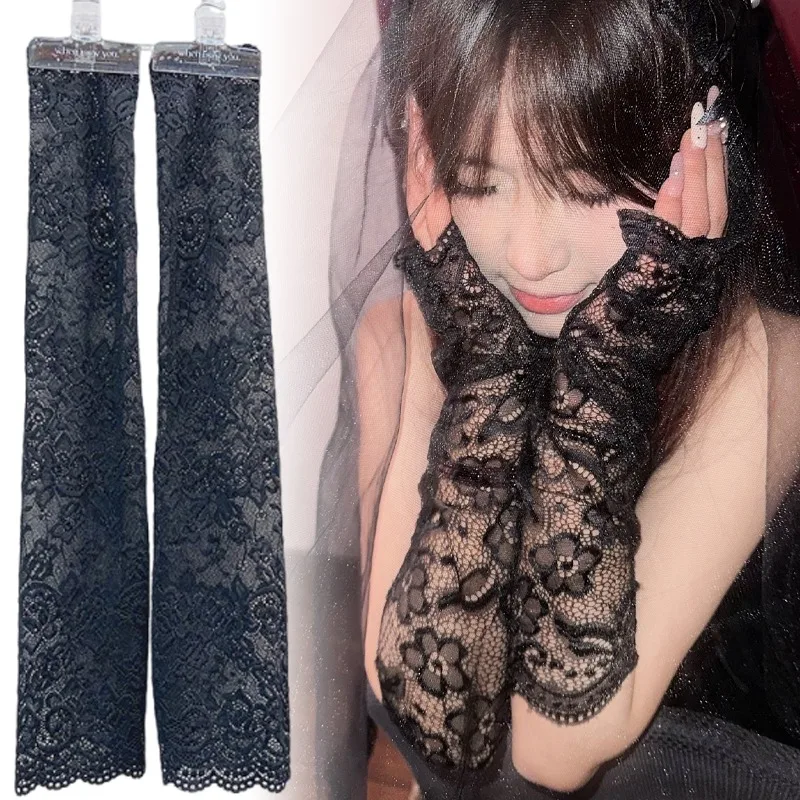 

Punk Lace Arm Sleeves Sexy Mesh Fingerless Gloves Black White Sleeves for Women Girls Wedding Cosplay Party Gothic Accessories