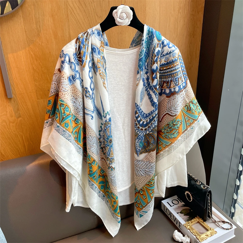 

2024 new retro large square scarf women's office air conditioning neck shawl senior sense of linen sunscreen outing scarf