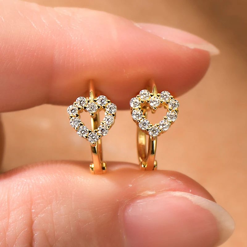 

Anziw Sweet Love Heart Moissanite Hoop Earrings For Women 925 Sterling Silver Small Ear Buckle INS Minimalism Fine Jewelry Gift