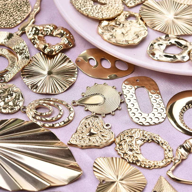 6Pcs/Lot Stainless Steel Assorted Big Hammered Irregular Charms DIY Embossing Round Heart Earrings Pendant Jewelry Material