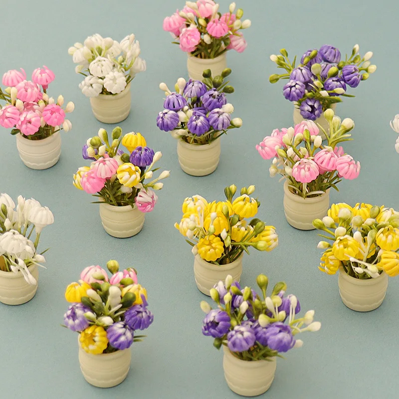 Dollhouse Mini Flower Pot Potted Mini Chrysanthemum Flower Model DIY Handmade Doll Accessories Ornament Decorations Home Decor