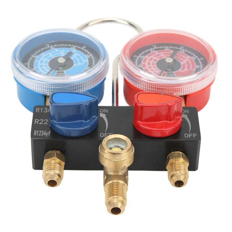 T48C_HS-M01 Refrigerant Diagnose Manifold Gauge G1/4 Condition Manometer Pressure Gauge Refrigeration Tools for R22/R1234Yf